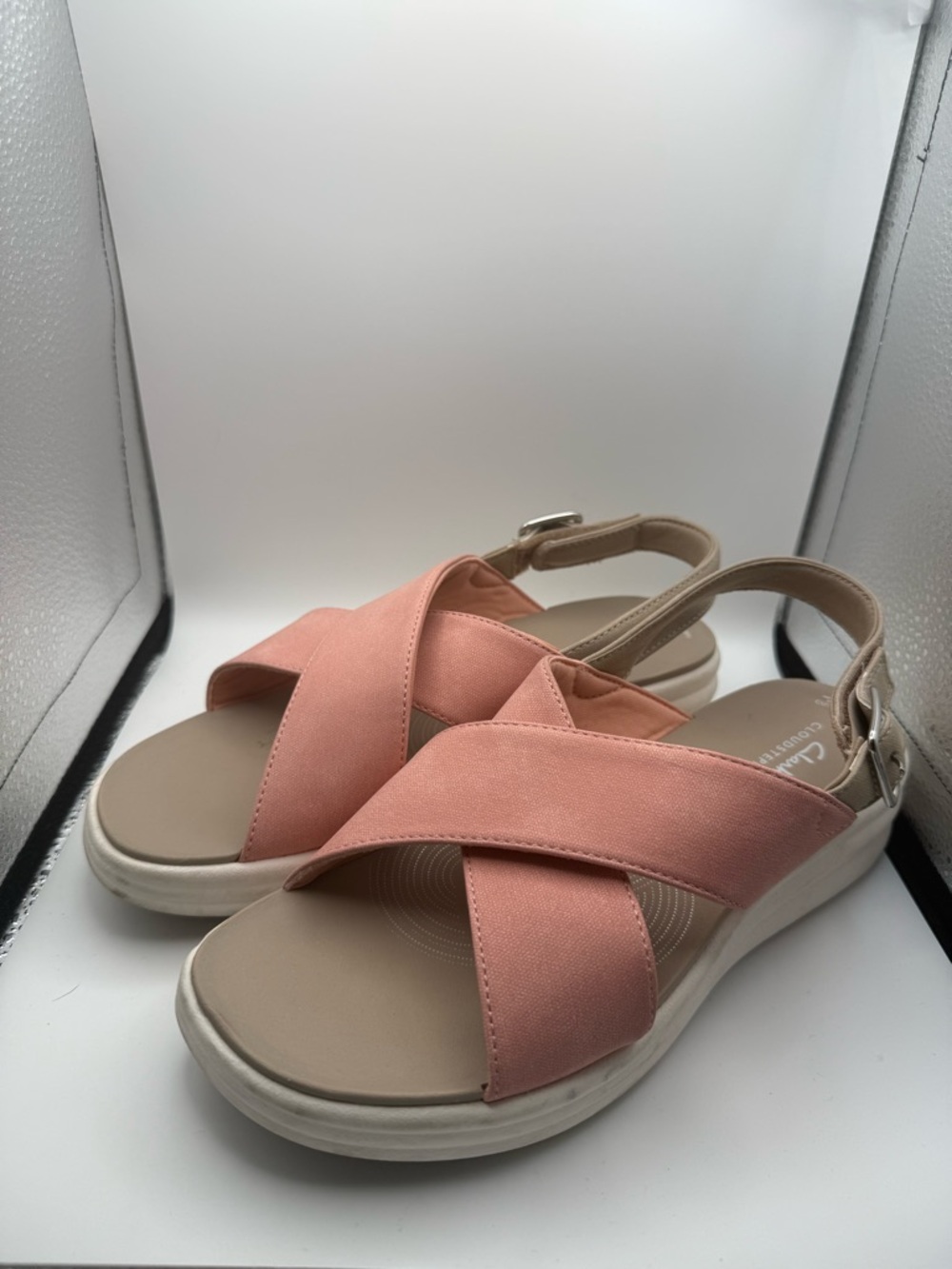 Clark's Cloudsteppers Wedge Slingback Sandal Drift Sun Pink Taupe Comfort W8